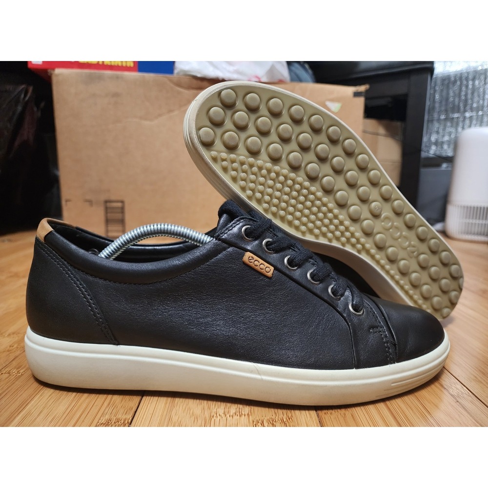 ECCO Soft 7 Women Shoes Sz 9 (40) Comfort Black Leather Low Top Lace Up Sneakers